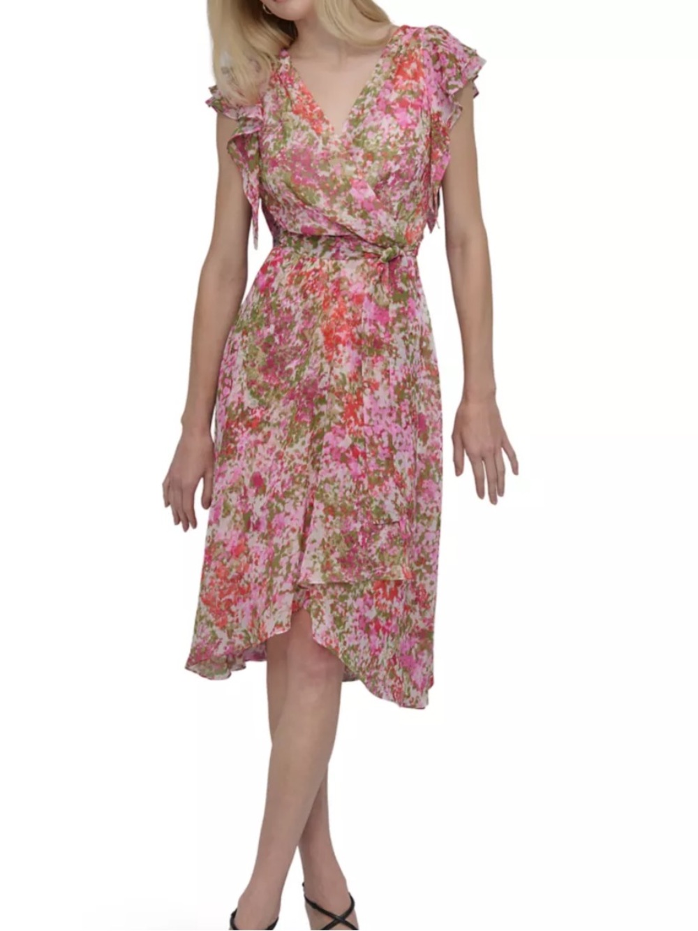 DKNY floral faux wrap dress